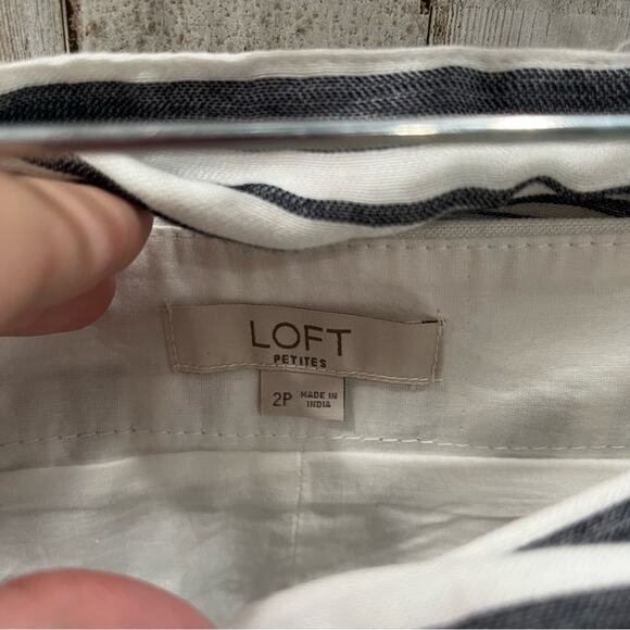 Loft Stripe Knee Length Aline Skirt Belted Modest Petite - Picture 3 of 7